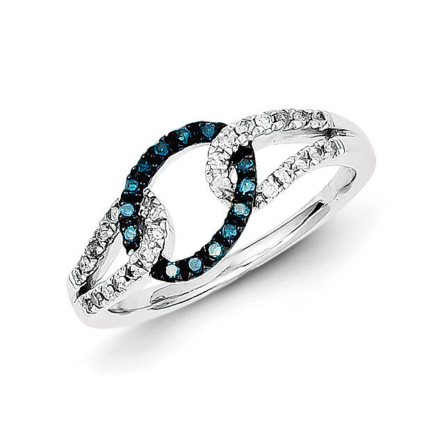 White & Blue Diamond Ring Sterling Silver QR5217