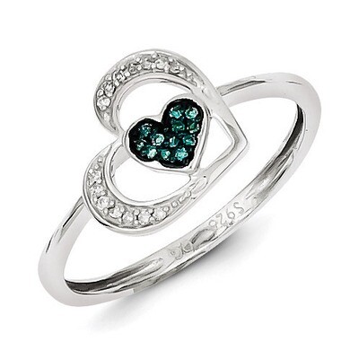 Blue and White Diamond Heart Ring Sterling Silver QR5167, MPN: QR5167, 883957190686