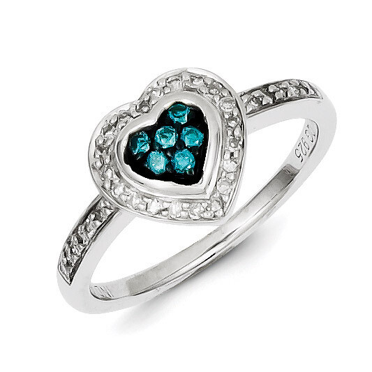 Blue Diamond Small Heart Ring Sterling Silver QR5162