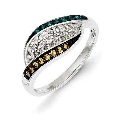 White, Champagne &amp; Blue Diamond Antiqued Ring Sterling Silver QR5152, MPN: QR5152, 883957190471