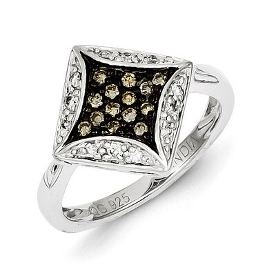 Champagne Diamond &amp; Diamond Shape Ring Sterling Silver QR5132, MPN: QR5132, 883957190235