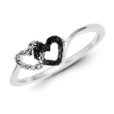 Black &amp; White Diamond Heart Ring Sterling Silver QR3339, MPN: QR3339, 883957244563