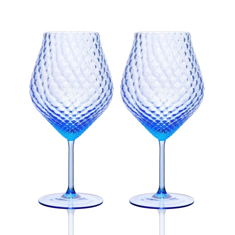 Caskata Phoebe Tulip Universal Wine Glasses Set of 2 Cobalt GL-OPHBSTEM-800