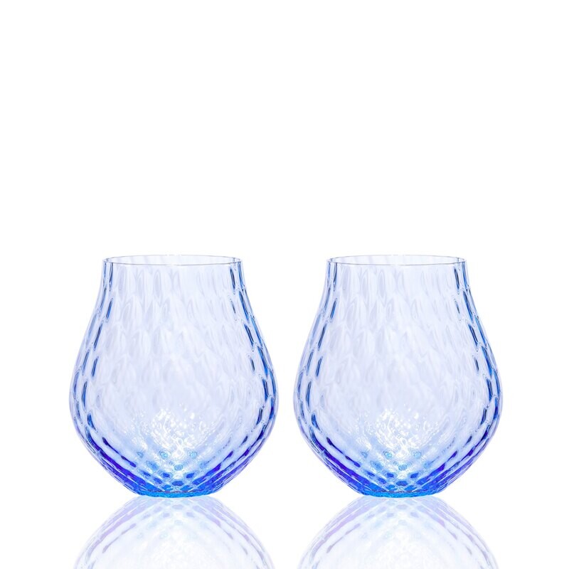 Caskata Phoebe Tulip Stemless Wine Glasses Set of 2 Cobalt GL-OPHBNOSTEM-800