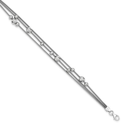3 Strand Diamond-cut Bead Polished Fancy Bracelet Sterling Silver QG3778-7