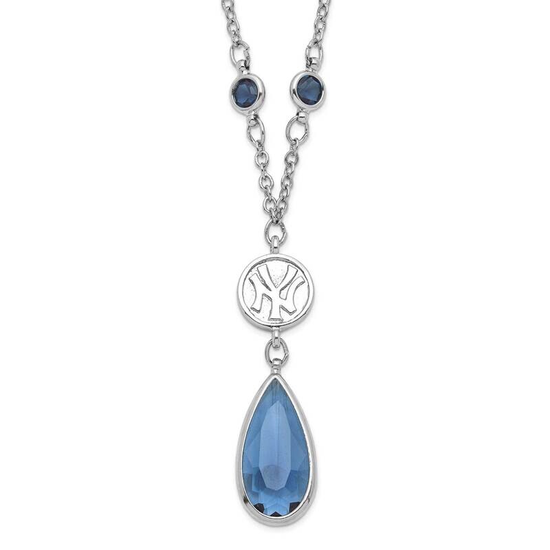 MLB New York Yankees Blue & Clear Crystal with 3in ext Necklace Silver-tone YAN065N-CR