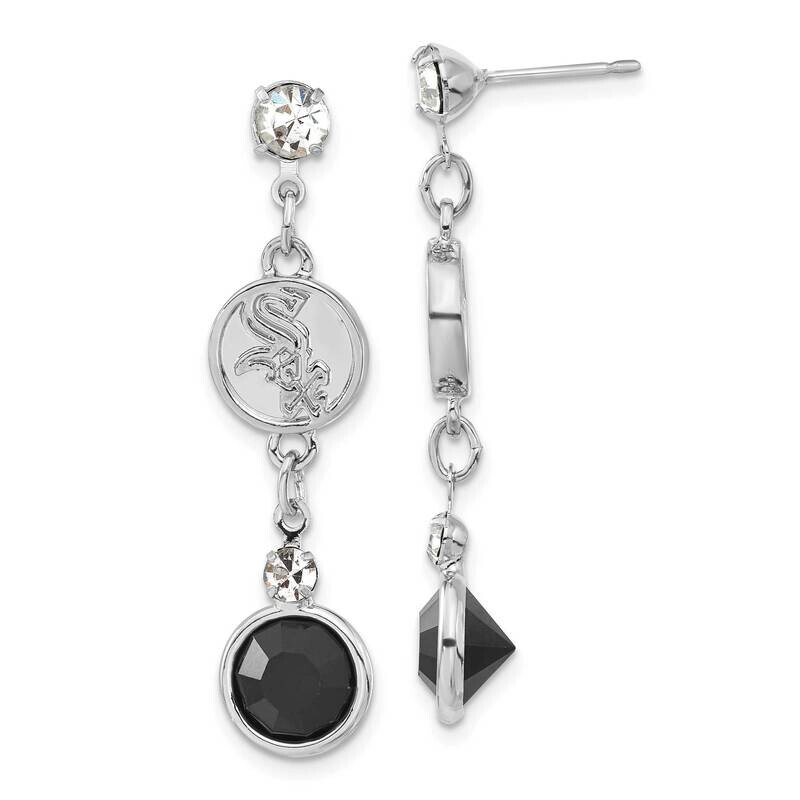 MLB Chicago White Sox Black & Clear Crystal Post Dangle Earrings Silver-tone WHI065ER-CR