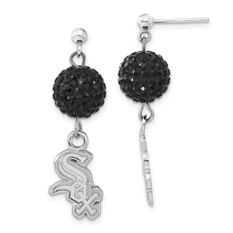 MLB Chicago White Sox Black Crystal Post Dangle Earrings Sterling Silver WHI069ERB-SS