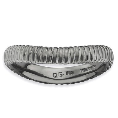 Sterling Silver Polished Black-plate Wave Ring QSK703-6