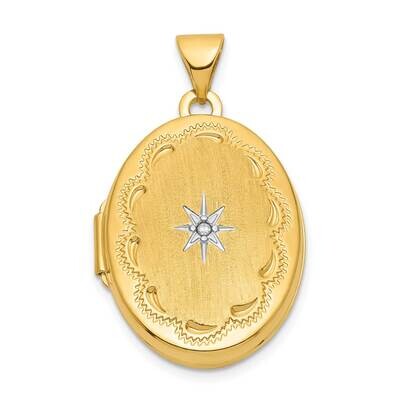 White Rhodium Brushed Diamond Star 21mm Oval Locket 14k Gold XL836, MPN: XL836, 196904149546