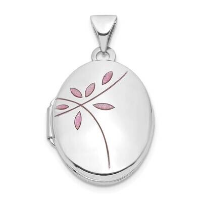 Enamel Leaves 19mm Oval Locket 14k White Gold XL831, MPN: XL831,