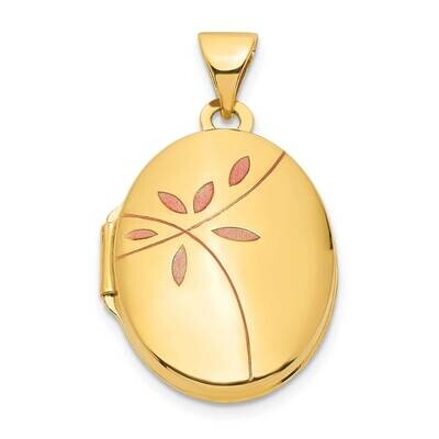 Enamel Leaves 19mm Oval Locket 14k Gold XL830, MPN: XL830,