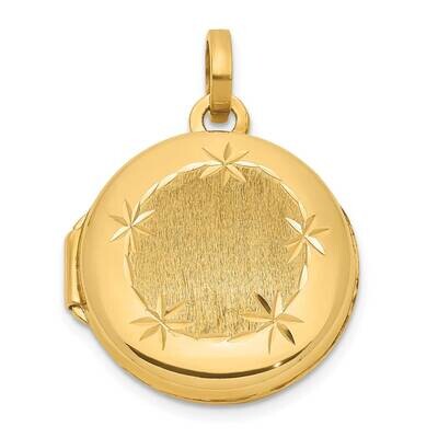 Brushed 16mm Diamond-Cut Round Locket 14k Gold Polished XL828, MPN: XL828,