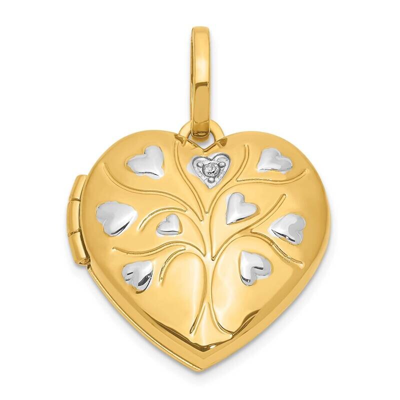 White Rhodium Polished Diamond Heart Tree Heart Locket 14k Gold XL825