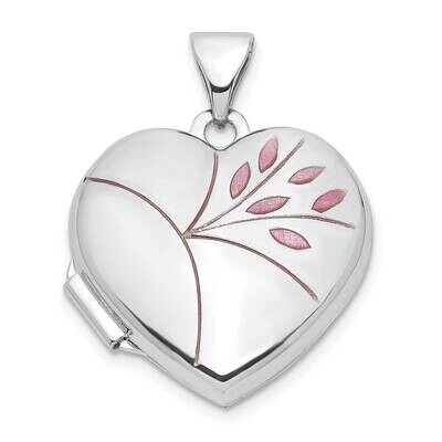 Enamel Leaves 18mm Heart Locket 14k White Gold XL818, MPN: XL818,