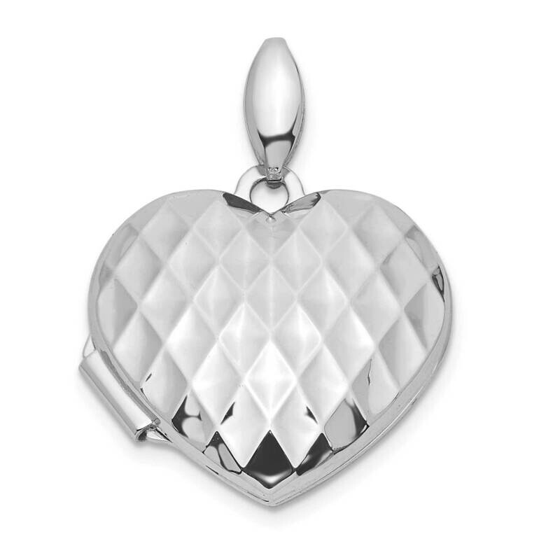 Quilted Texture 18mm Heart Locket 14k White Gold XL820