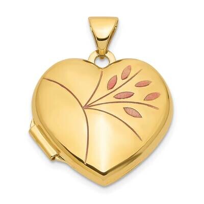 Enamel Leaves 18mm Heart Locket 14k Gold XL817, MPN: XL817,