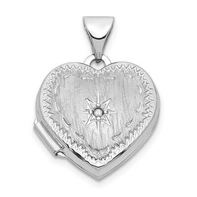 Brushed Diamond Star 15mm Heart Locket 14k White Gold XL809, MPN: XL809,