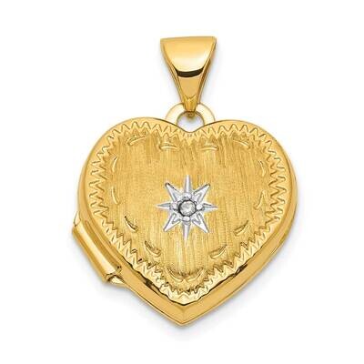 White Rhodium Brushed Diamond Star 15mm Heart Locket 14k Gold XL808, MPN: XL808,