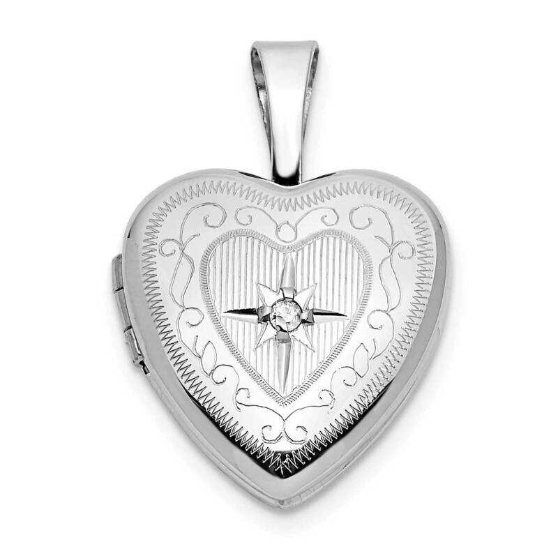 12mm with .01Ct. Diamond Star Heart Locket 14k White Gold XL803