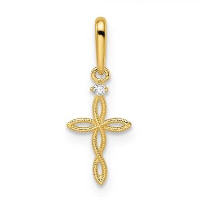 Textured Cross Pendant 14k Gold CZ Diamond YC1499, MPN: YC1499,