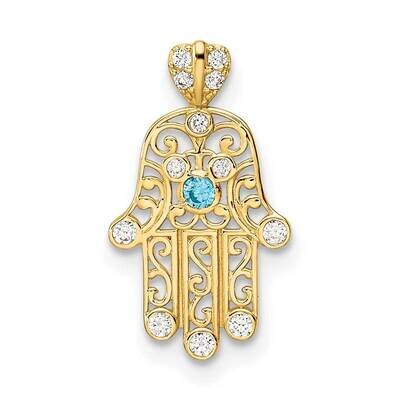 Blue &amp; White CZ Diamond Hamsa Chain Slide 14k Gold Polished YC1503, MPN: YC1503,