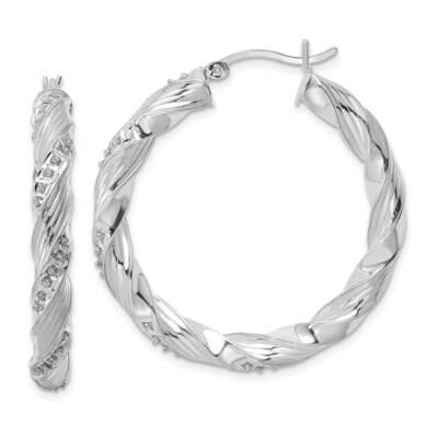 Diamond Mystique Twisted Hoop Earrings Sterling Silver Platinum-Plated QDF193, MPN: QDF193, 1969041…