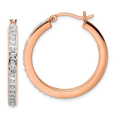 18k Gold Rose Gold-Plated Diamond Mystique Hoop Earrings Sterling Silver QDF192, MPN: QDF192, 19690…