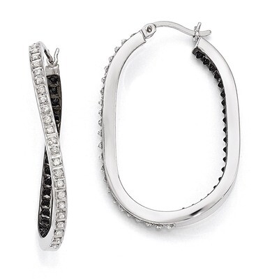 Mystique Twisted Hoop Earring Sterling Silver Black &amp; White Diamond QDF163, MPN: QDF163, 8839575549…