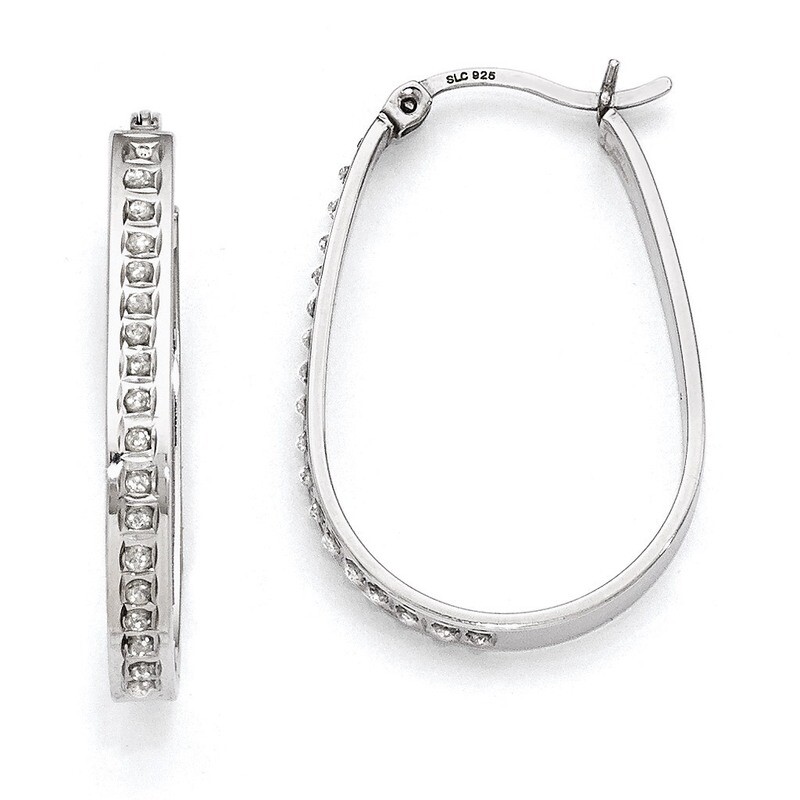 Mystique Pear Hoop Earrings Sterling Silver with Diamonds QDF160