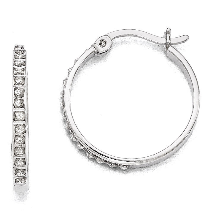Mystique Round Hoop Earrings Sterling Silver with Diamonds QDF155