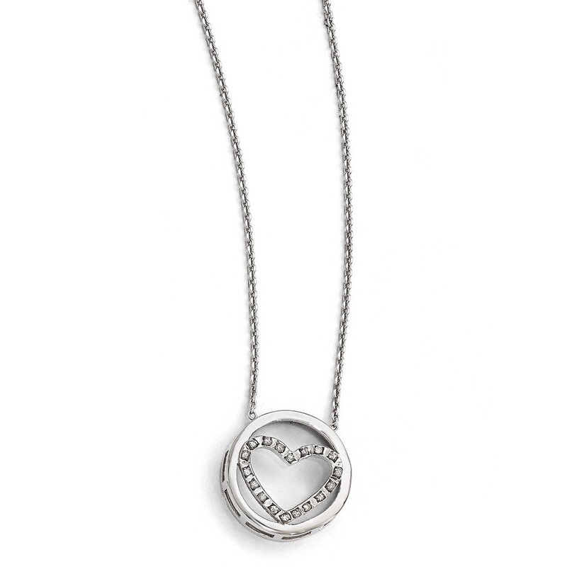 Mystique Circle withHeart 17 Inch Necklace Sterling Silver with Diamonds QDF147