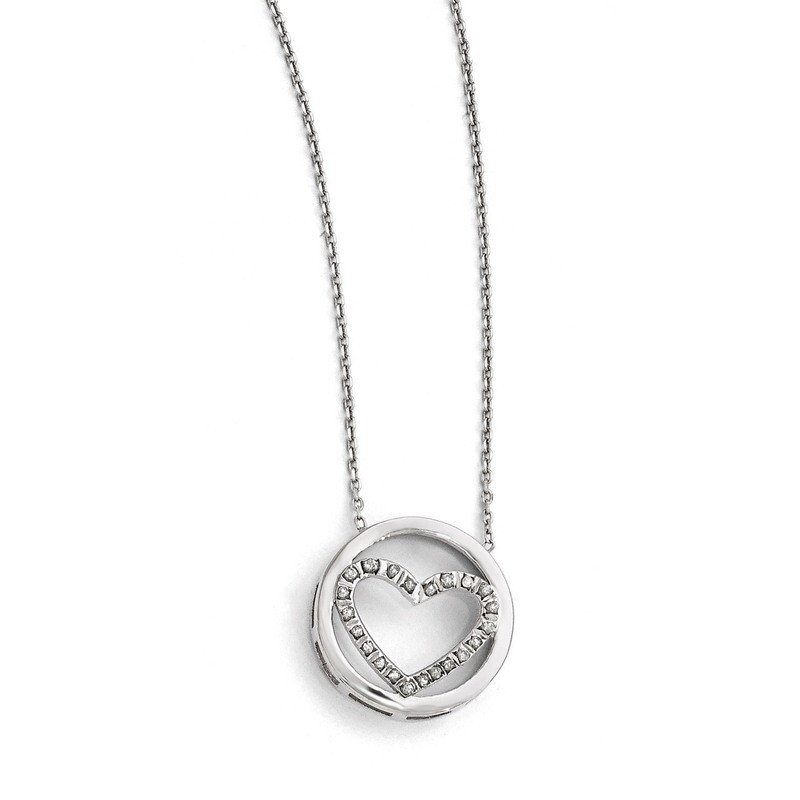Mystique Circle withHeart 17 Inch Necklace Sterling Silver with Diamonds QDF146