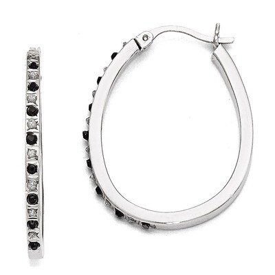Pear Hinged Hoop Earrings Sterling Silver Black &amp; White Diamond QDF141, MPN: QDF141, 883957519265