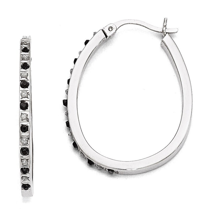Pear Hinged Hoop Earrings Sterling Silver Black & White Diamond QDF141