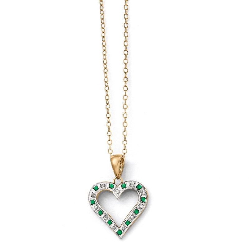 Emerald 18 Inch Heart Necklace Sterling Silver & Gold-plated with Diamonds QDF138