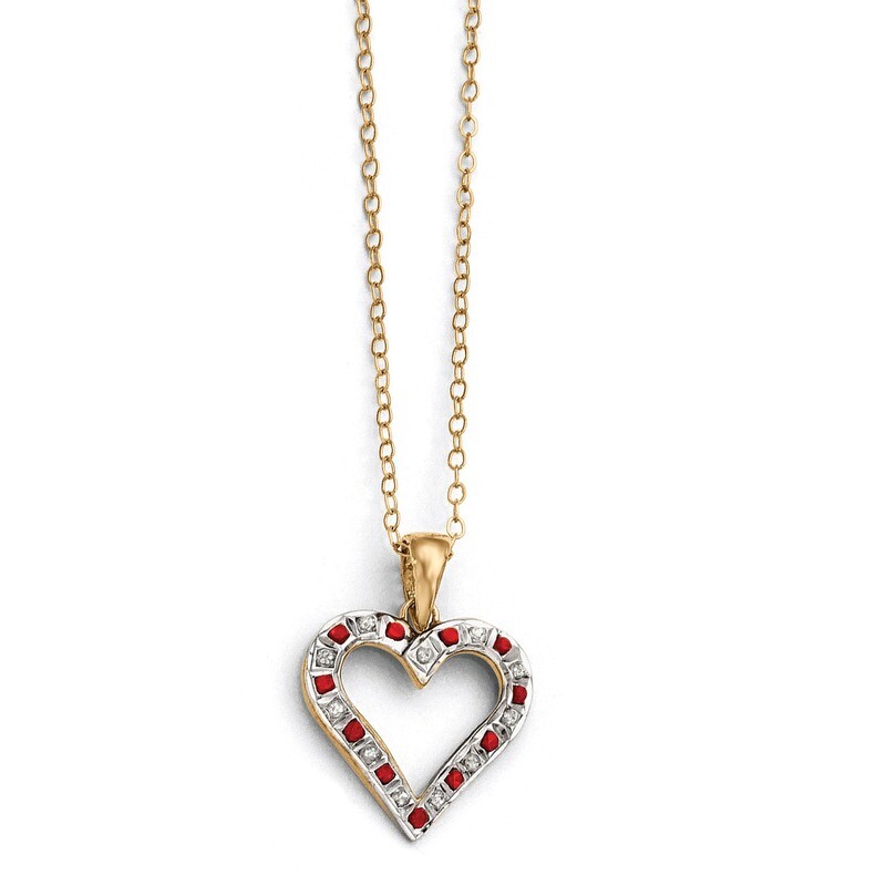 Ruby 18 Inch Heart Necklace Sterling Silver & Gold-plated with Diamonds QDF136