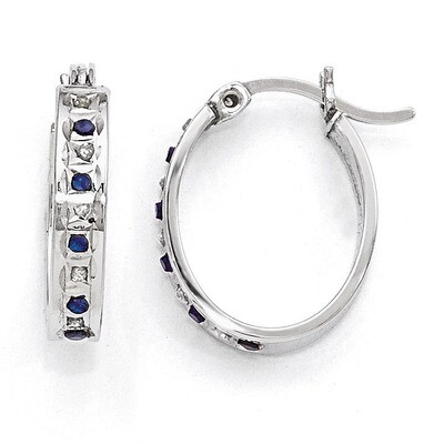 Diamond &amp; Sapphire Oval Hoop Earring Sterling Silver &amp; Platinum-plated QDF135, MPN: QDF135, 1911011…