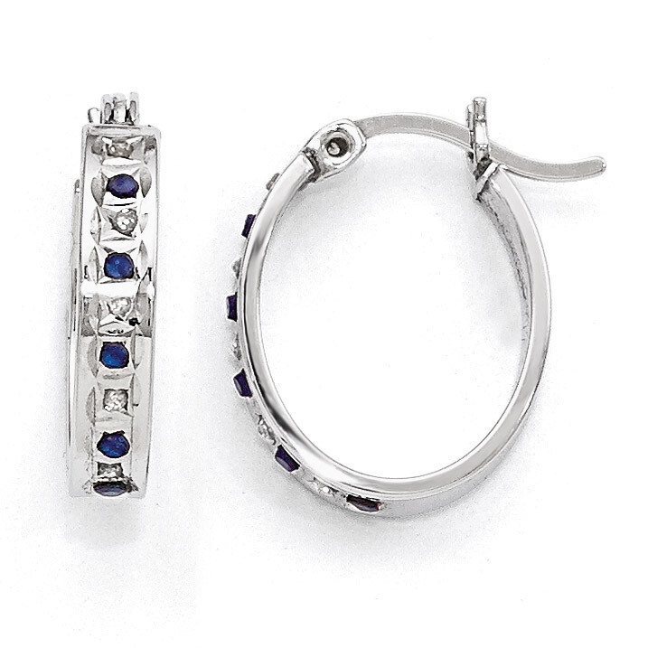 Diamond & Sapphire Oval Hoop Earring Sterling Silver & Platinum-plated QDF135