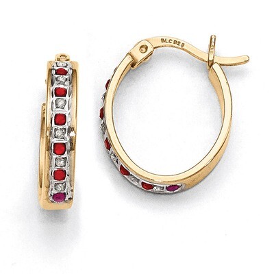 Ruby Oval Hoop Earrings Sterling Silver &amp; Gold-plated with Diamonds QDF134, MPN: QDF134, 1911011874…