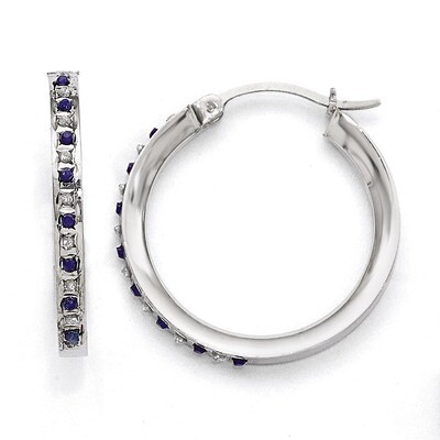 Sapphire Round Hoop Earrings Sterling Silver with Diamonds QDF132, MPN: QDF132, 191101187384