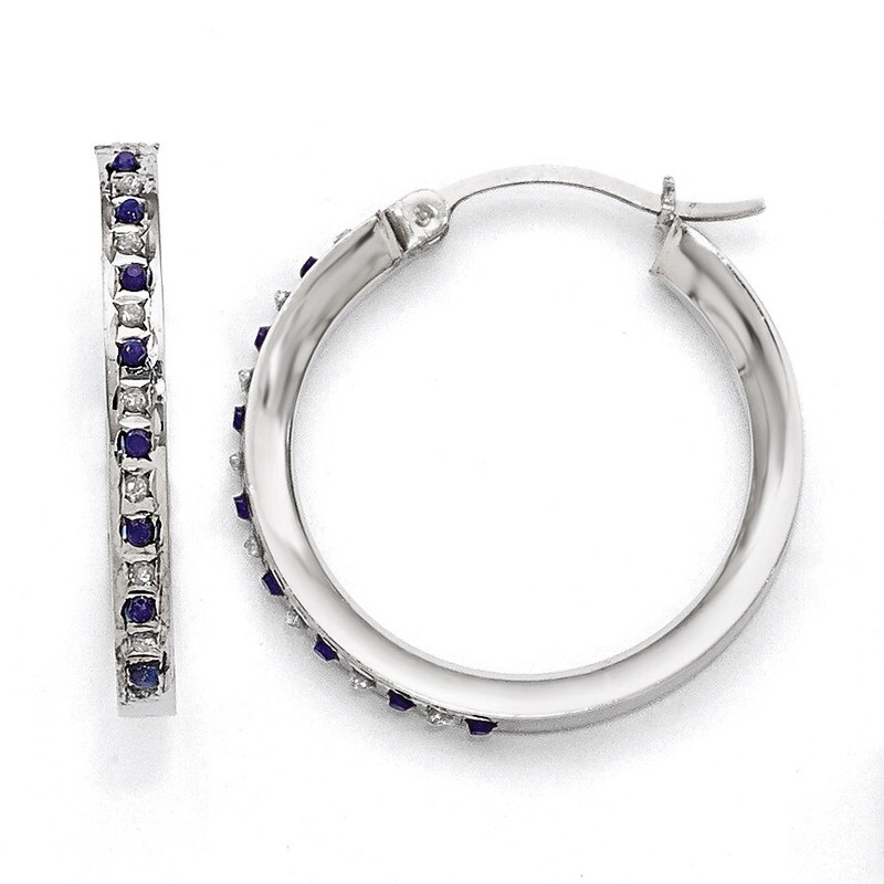 Sapphire Round Hoop Earrings Sterling Silver with Diamonds QDF132