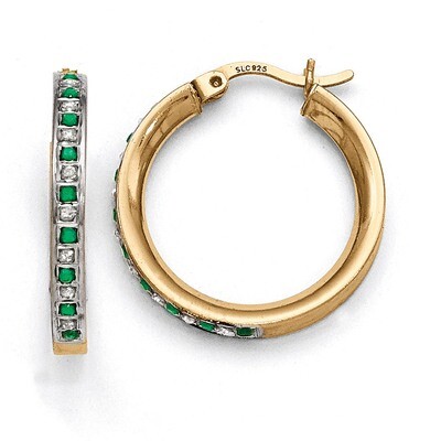Emerald Round Hoop Earrings Sterling Silver &amp; Gold-plated with Diamonds QDF133, MPN: QDF133, 191101…