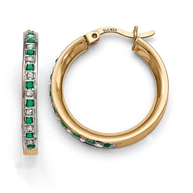 Emerald Round Hoop Earrings Sterling Silver & Gold-plated with Diamonds QDF133