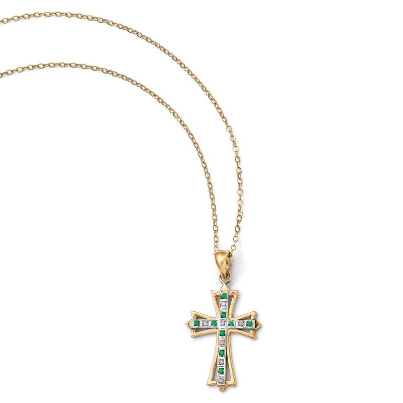 Emerald 18 Inch Cross Necklace Sterling Silver & Gold-plated with Diamonds QDF130