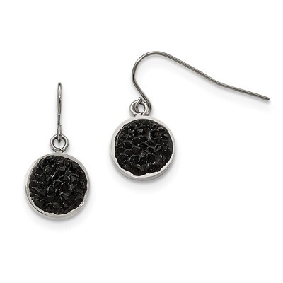 Polished Black Crystal Shepherds Hook Earrings Stainless Steel SRE979