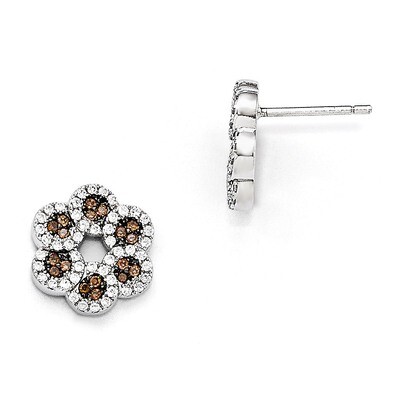 Coffee Flower Post Earrings Sterling Silver &amp; Cubic Zirconia QMP687, MPN: QMP687, 883957041605