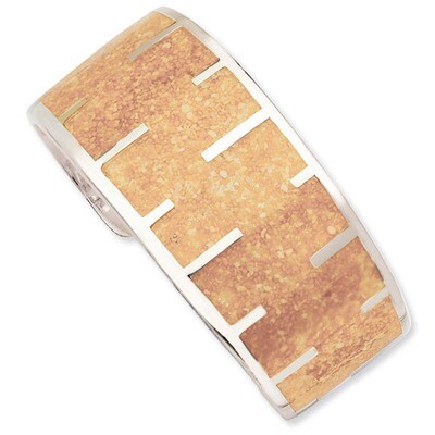 Tan Resin &amp; Sand Cuff Bracelet Sterling Silver QV468