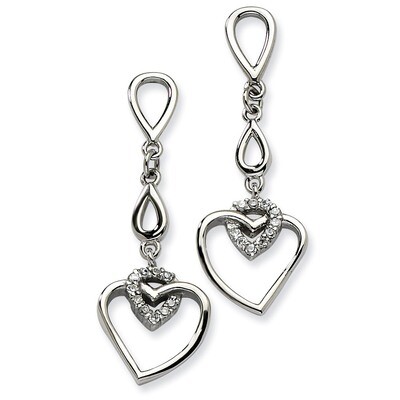 Heart with Synthetic Diamond Heart Post Dangle Earrings - Stainless Steel SRE248 by Chisel, MPN: SR…