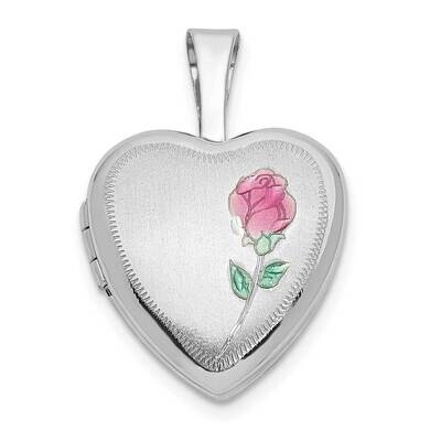 12mm Satin with Enamel Rose Heart Locket 14k White Gold XL799, MPN: XL799,